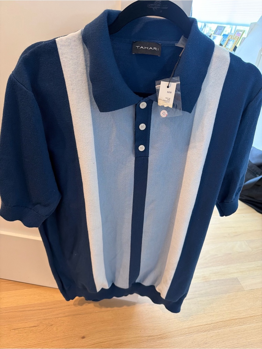 TAHARI Colorblock Knit Polo Shirt NWT Men’s Medium Blue